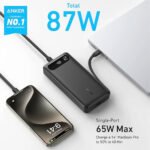 Anker A1383H11 Power Bank USB + Type-C 87W Fast Charging 20000mAh Built-In Type-C Cable - Black - Image 3