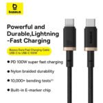 Baseus Dura CB000121 Type-C To Type-C Cable 100W Fast Charging 1m - Black - Image 6