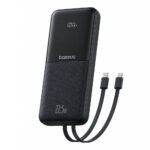 Baseus Lipow PPJP312 Power Bank USB + Type-C + Micro 22.5W Fast Charging 20000mAh Built-in 2 Cables - Black