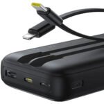 Baseus Lipow PPJP312 Power Bank USB + Type-C + Micro 22.5W Fast Charging 20000mAh Built-in 2 Cables - Black - Image 3