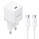 Baseus Palm CCZC20CE Mini Wall Charger PD Type-C + Type-C Cable 20W Fast Charging - White