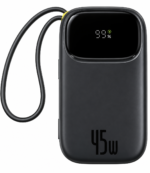 Baseus QPow 3 PPQD3-1040 Power Bank USB + Type-C 45W Fast Charging 10000mAh Built-in 2 Cables - Black - Image 3