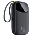 Baseus QPow 3 PPQD3-2040 Power Bank USB + Type-C 45W Fast Charging 20000mAh Built-in 2 Cables - Black - Image 2