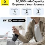 Baseus QPow 3 PPQD3-2040 Power Bank USB + Type-C 45W Fast Charging 20000mAh Built-in 2 Cables - Black - Image 6