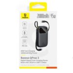 Baseus QPow 3 PPQD3-2040 Power Bank USB + Type-C 45W Fast Charging 20000mAh Built-in 2 Cables - Black - Image 4