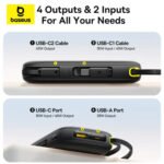 Baseus QPow 3 PPQD3-2040 Power Bank USB + Type-C 45W Fast Charging 20000mAh Built-in 2 Cables - Black - Image 5
