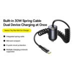 Baseus Tiny Star VCHXX-C-C Mini Car Charger Type-C With Built-in Type-C Cable 30W Fast Charging - Black - Image 2