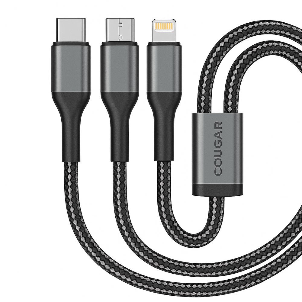 Cougar LM USB To (Type-C + Lightning + Micro) 3in1 Cable 3.1A Fast Charging 1.2m - Black - Image 2
