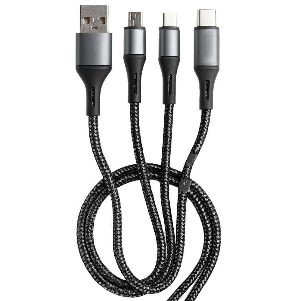 Cougar LM USB To (Type-C + Lightning + Micro) 3in1 Cable 3.1A Fast Charging 1.2m - Black - Image 1