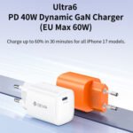 Devia Ultra 6 Dynamic GaN Wall Charger PD Type-C 60W Fast Charging - Orange - Image 4