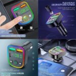 Earldom M103 RGB Bluetooth FM Transmitter 2x USB + Type-C 3.1A Fast Charging - Black - Image 4