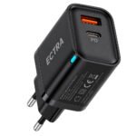 Ectra ECH-C22521B Wall Charger PD Type-C + USB + Type-C Cable 22.5W Fast Charging - Black - Image 2
