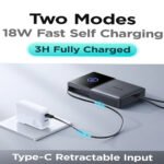 Joyroom Elva Series JR-PR1 Mini Power Bank Type-C 22.5W 10000mAh Built-in Retractable Type-C Cable - Black - Image 4