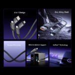 Oraimo OCD-155 USB + Type-C To Type-C + Lightning 4in1 Cable 65W Fast Charging 1m - Black - Image 2