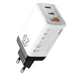 Remax RP-U159 Pro GaN Wall Charger 2x Type-C + USB 3A 67W Fast Charging - White - Image 2