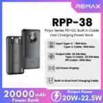 Remax RPP-38 Power Bank 1x USB + 1x Type-C 20W+22.5W Fast Charging 20000mAh Built-In 2 Cables - Black - Image 6