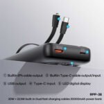 Remax RPP-38 Power Bank 1x USB + 1x Type-C 20W+22.5W Fast Charging 20000mAh Built-In 2 Cables - Black - Image 8