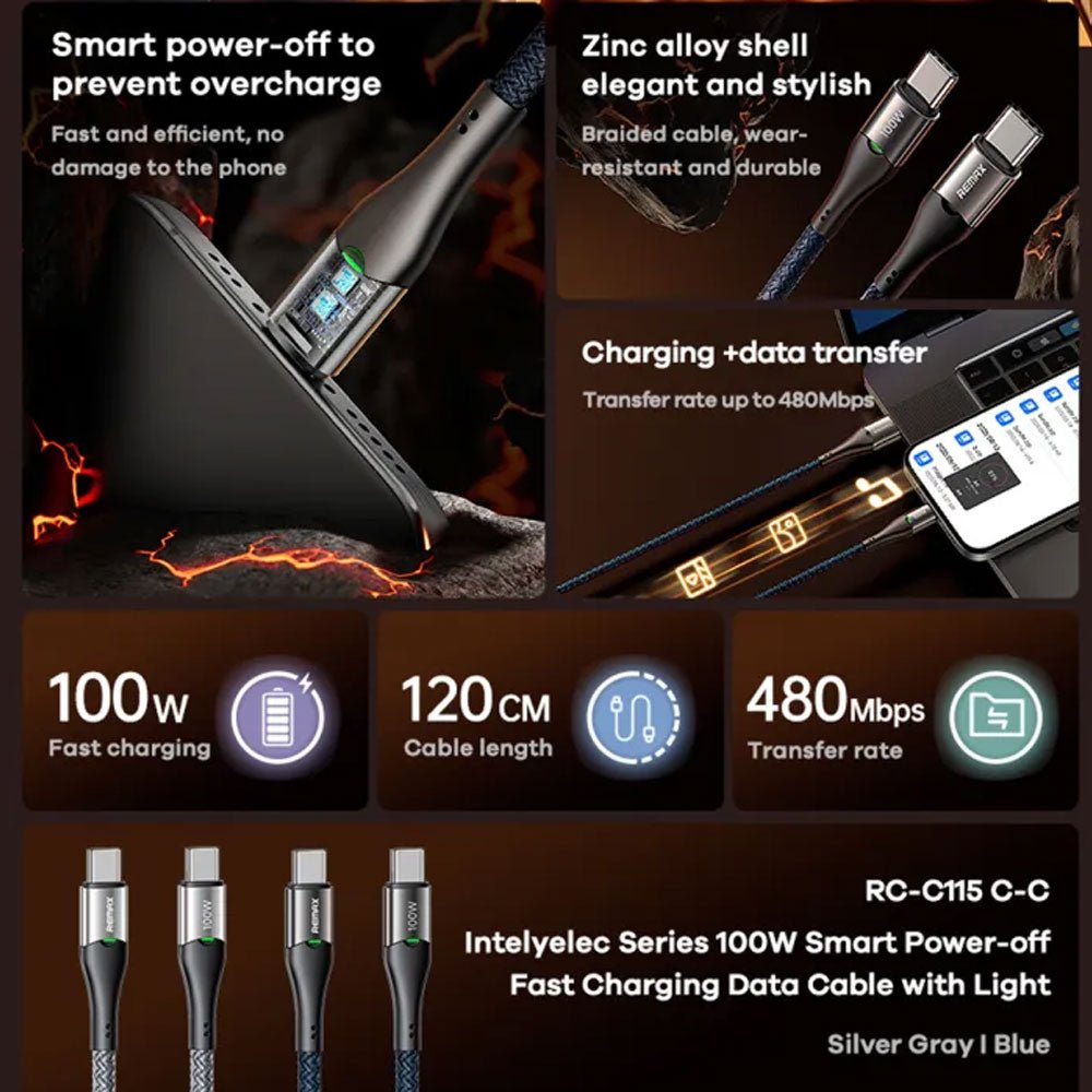 Remax RC-C115 Type-C To Type-C Cable 100W Fast Charging 1.2m - Image 3