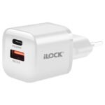 iLock 5093 GaN Wall Charger PD Type-C + QC3.0 USB 20W Fast Charging - White - Image 2